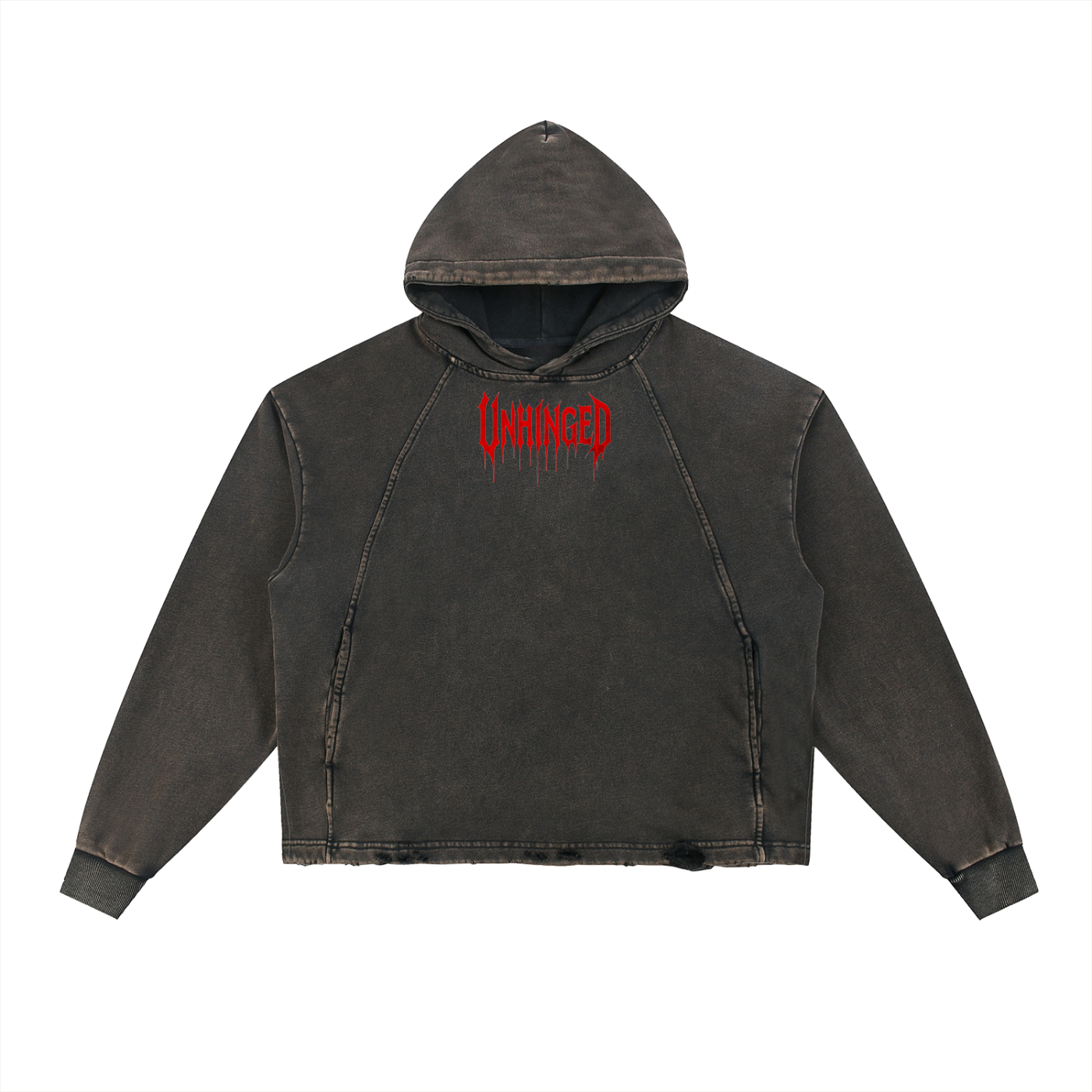 Hoodie unisex  black red unhinged.                Vintage Washed Frayed-Hem Hoodie