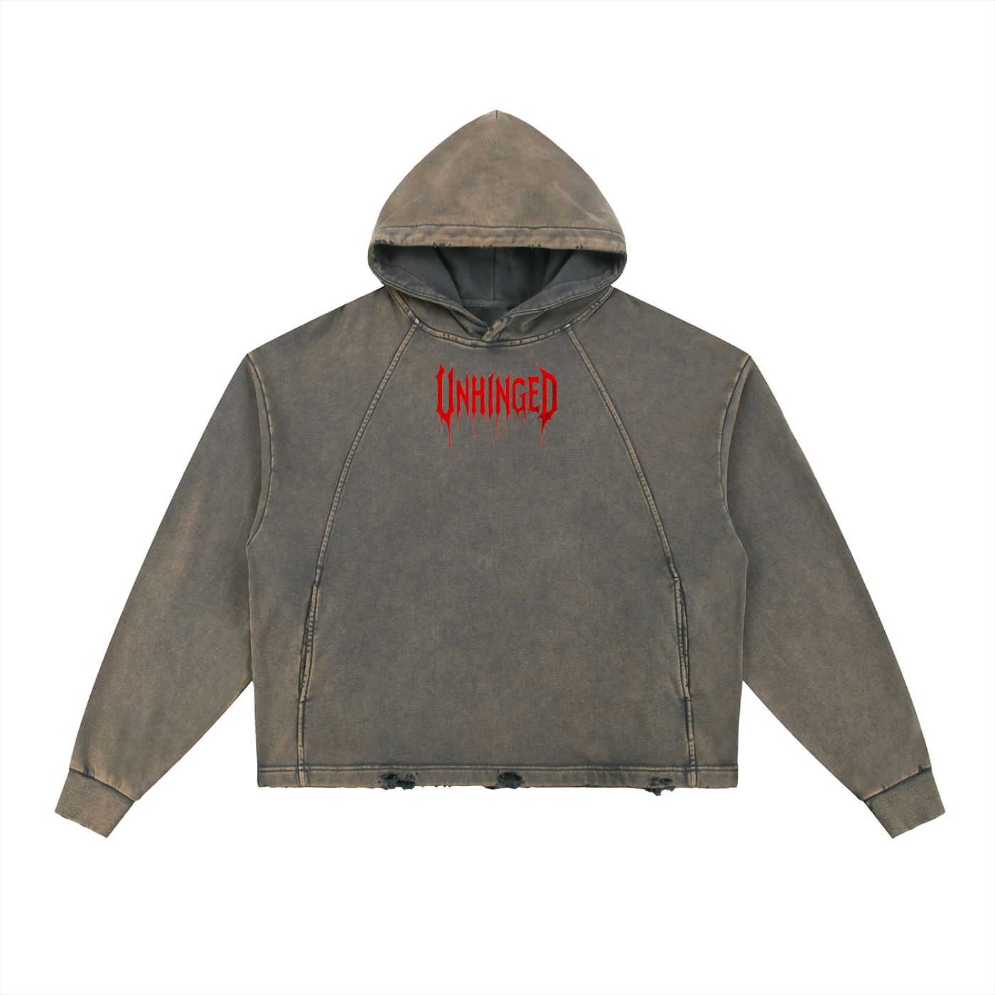 Hoodie grey unisex RED Unhinged .                            Vintage Washed Frayed-Hem Hoodie