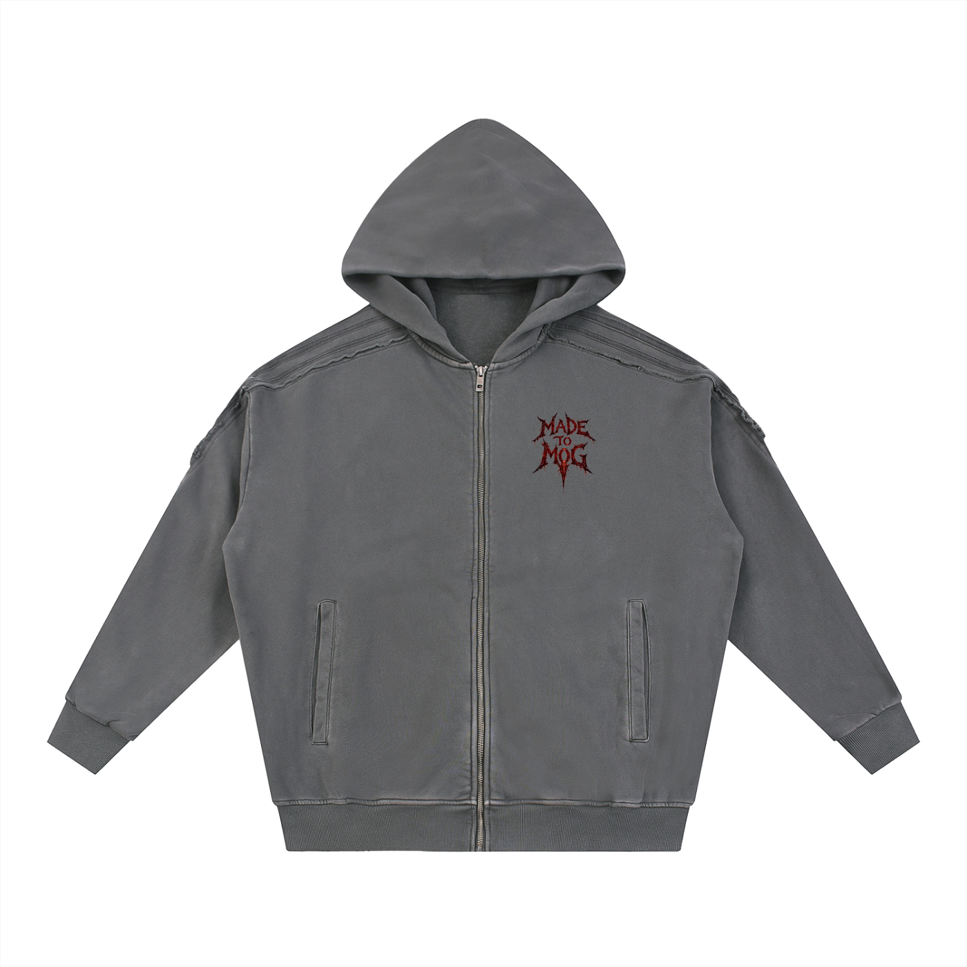 Made to mog Snow Washed Tape Raw Edge Zip Hoodie