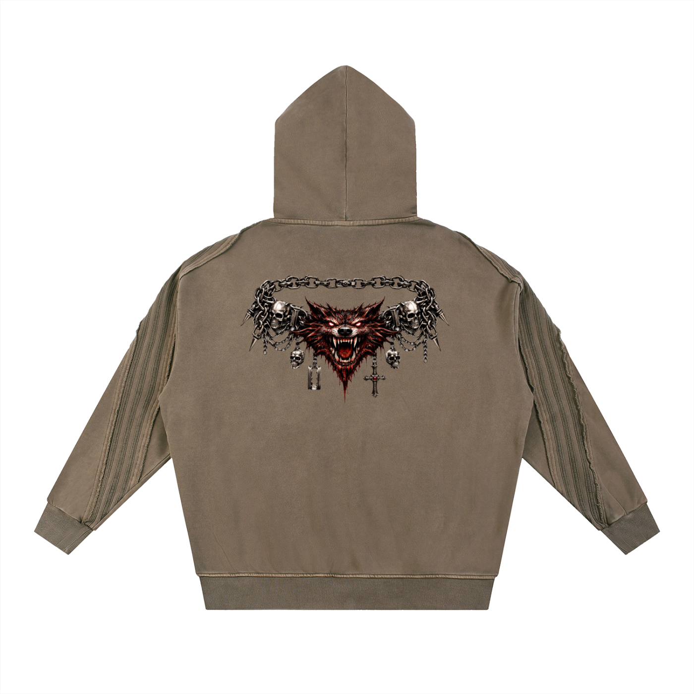 Made to mog Snow Washed Tape Raw Edge Zip Hoodie