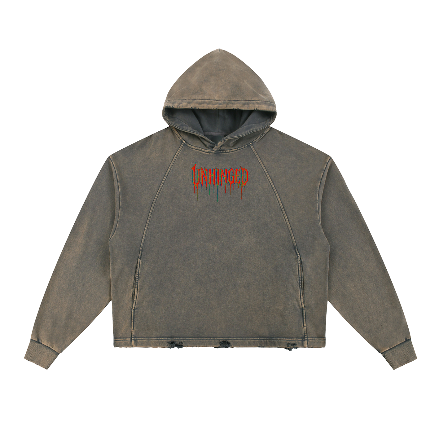 Hoodie- unisex grey Mixed UNHINGED.                          (Vintage Washed Frayed-Hem Hoodie
