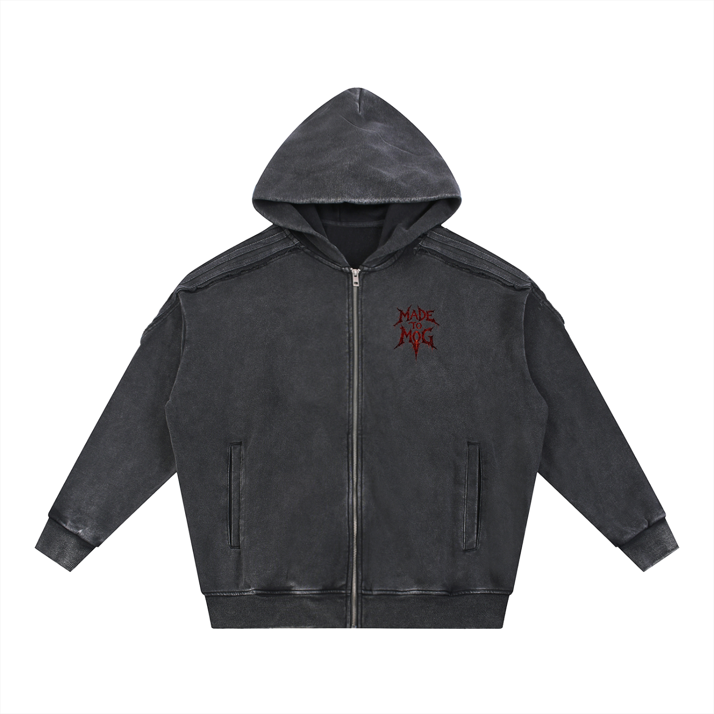 Made to mog Snow Washed Tape Raw Edge Zip Hoodie