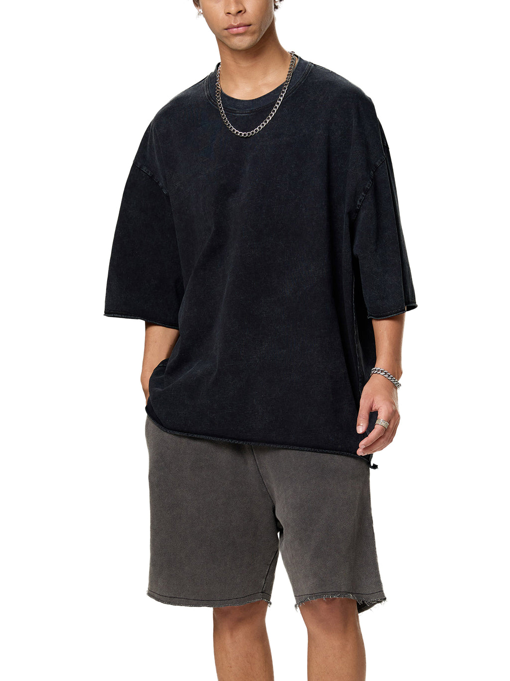 Top white unhinged unisex.            Raw Edge Snow Washed Boxy T-Shirt