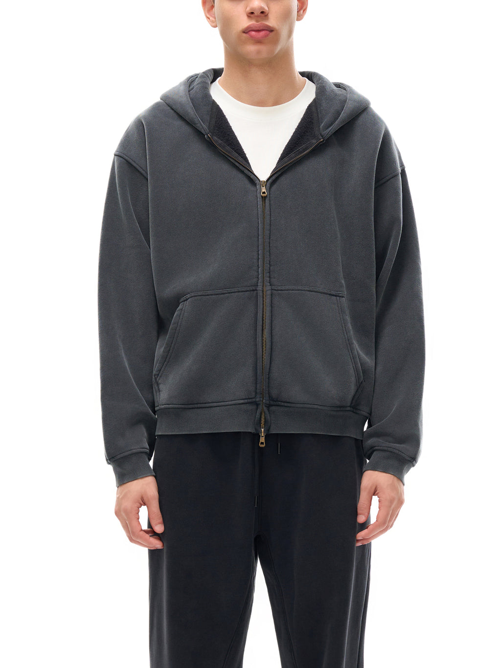 Hoodie Simple jakmogs Zip-Through Boxy Fleece Hoodie