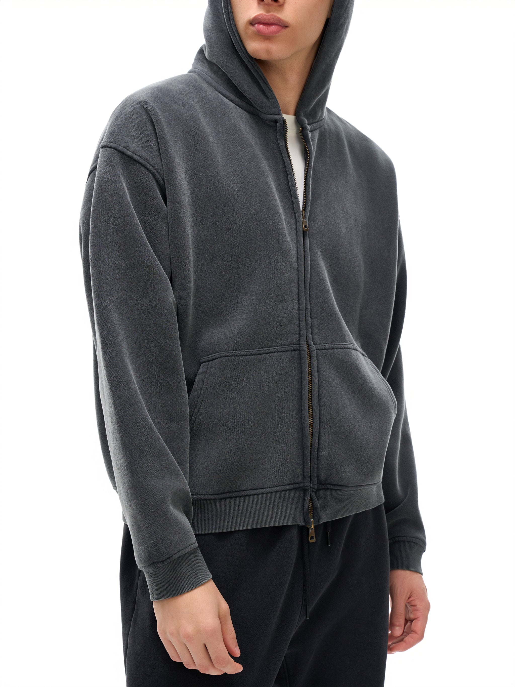 Hoodie Simple jakmogs Zip-Through Boxy Fleece Hoodie