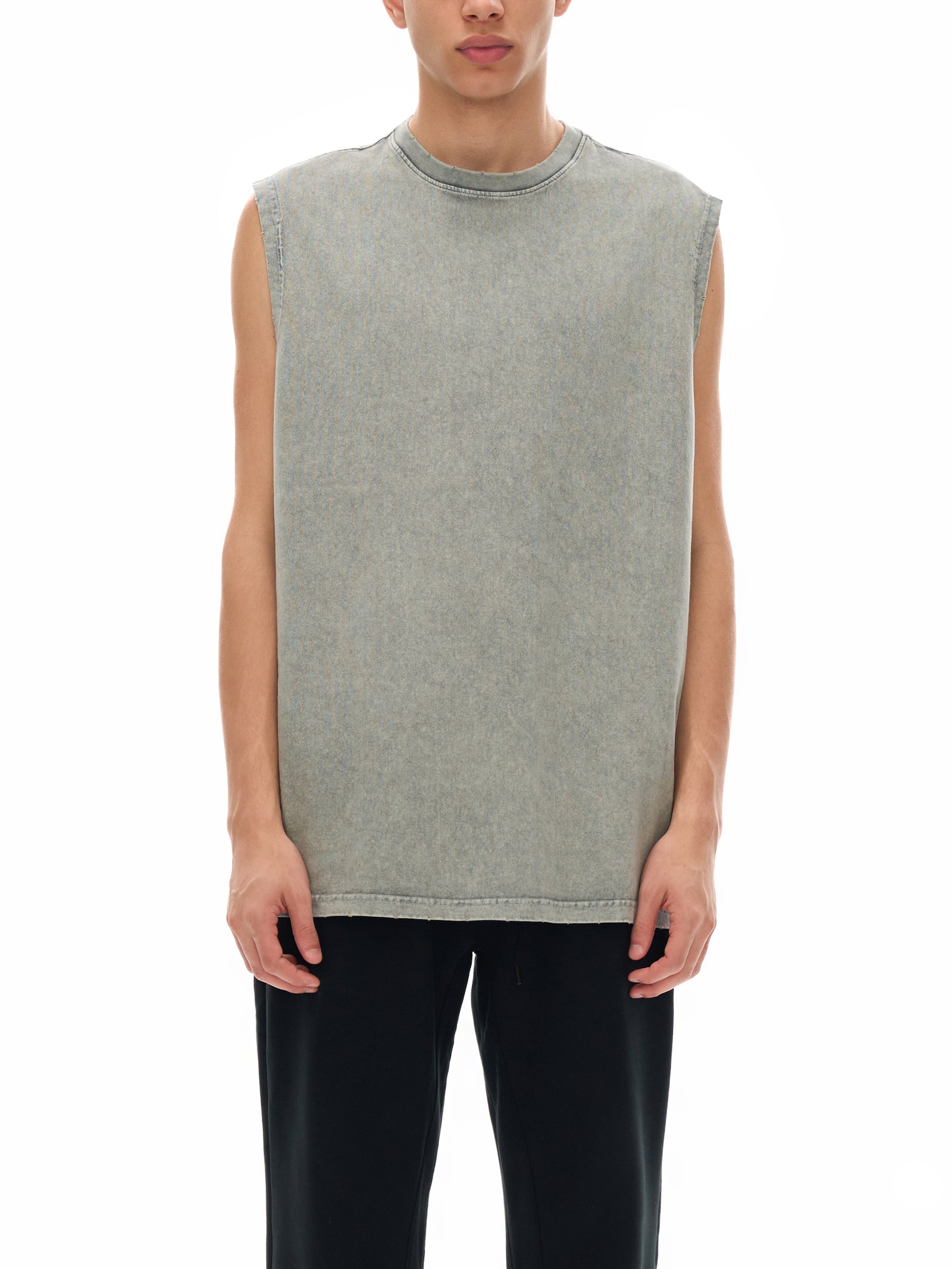 Tank top- unisex RED UNHINGED .          Snow Washed Frayed Hem Tank Top