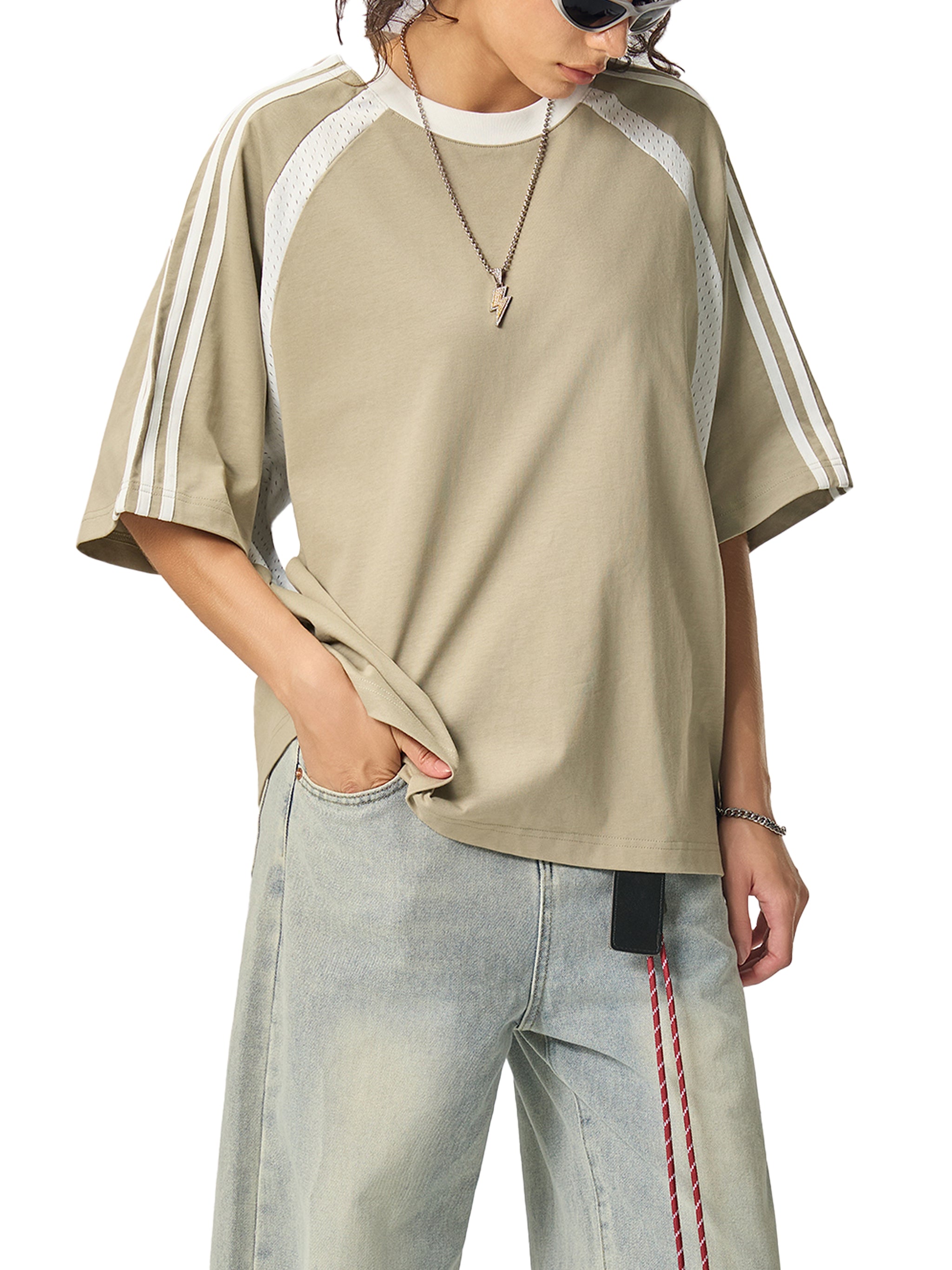 Top white unhinged limited edition  Contrast Stripes Panel Mesh T-shirt