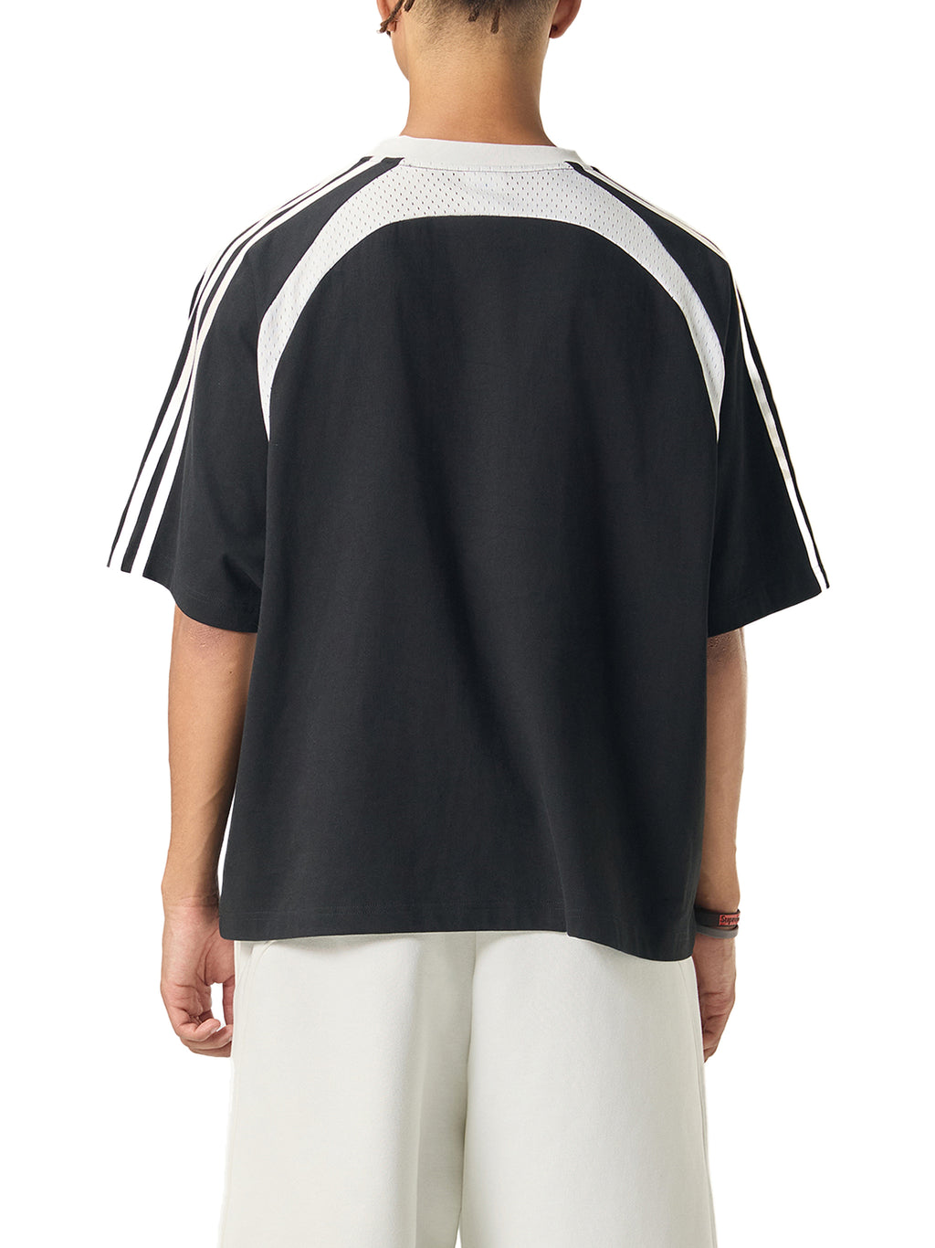 Top unisex white unhinged Contrast Stripes Panel Mesh T-shirt