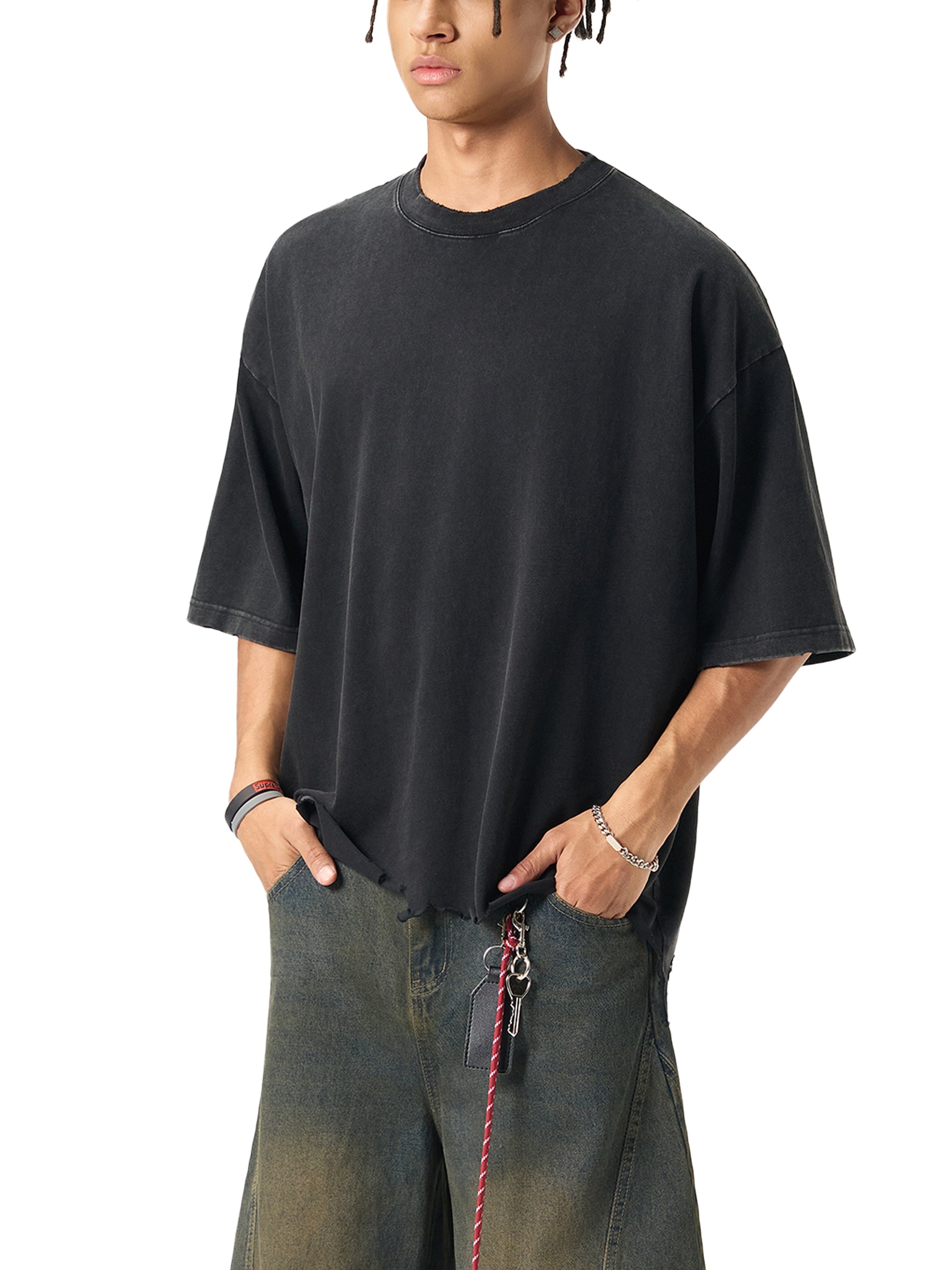 Top white unhinged limited edition Snow Wash Raw-Hem Boxy T-shirt