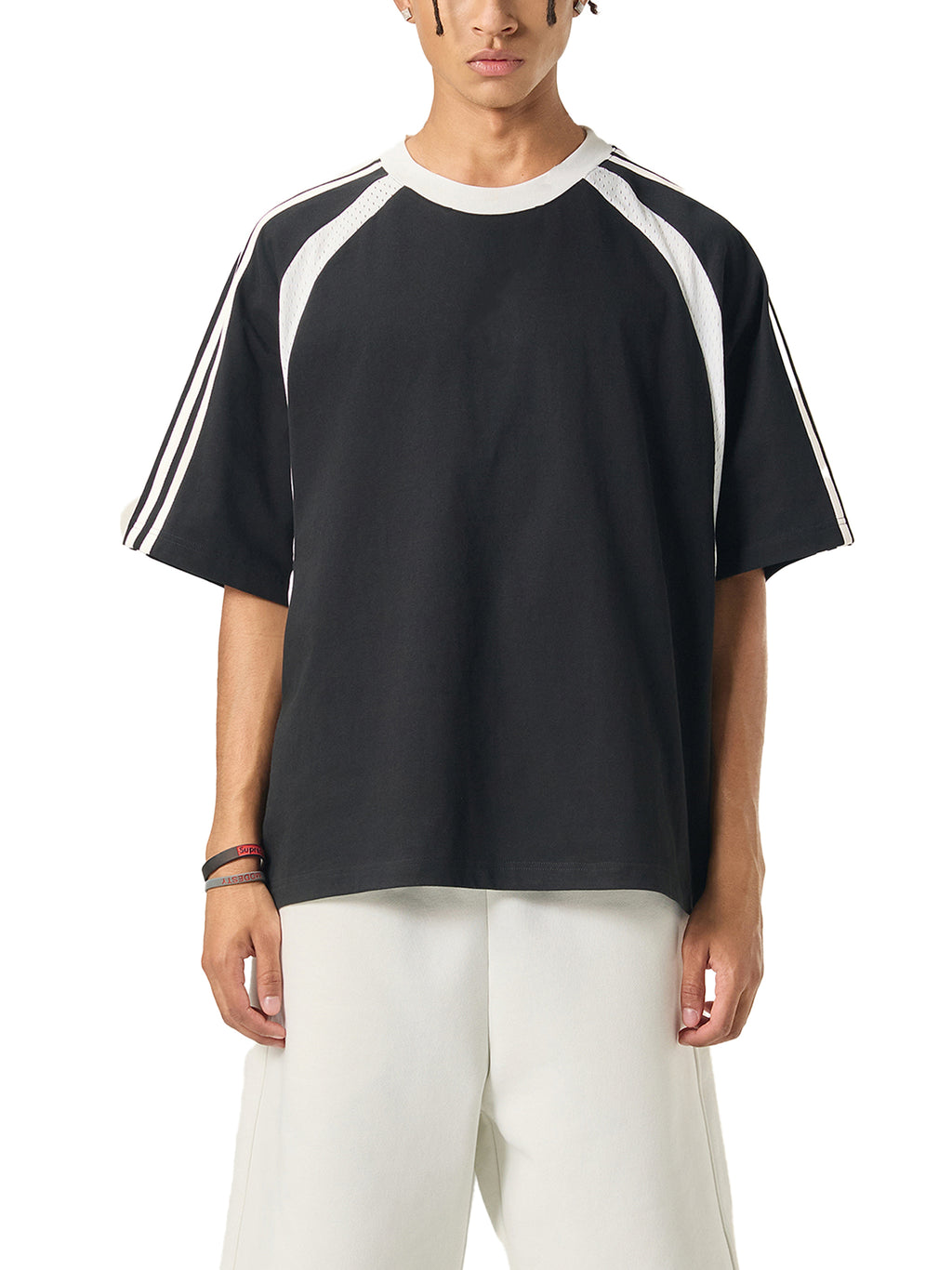 Top white unhinged limited edition  Contrast Stripes Panel Mesh T-shirt